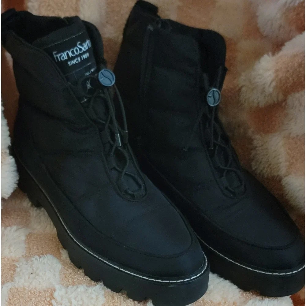 Franco Sarto Black Puffer Lace Up‎ Side Zip Winter Boots Women Size 9